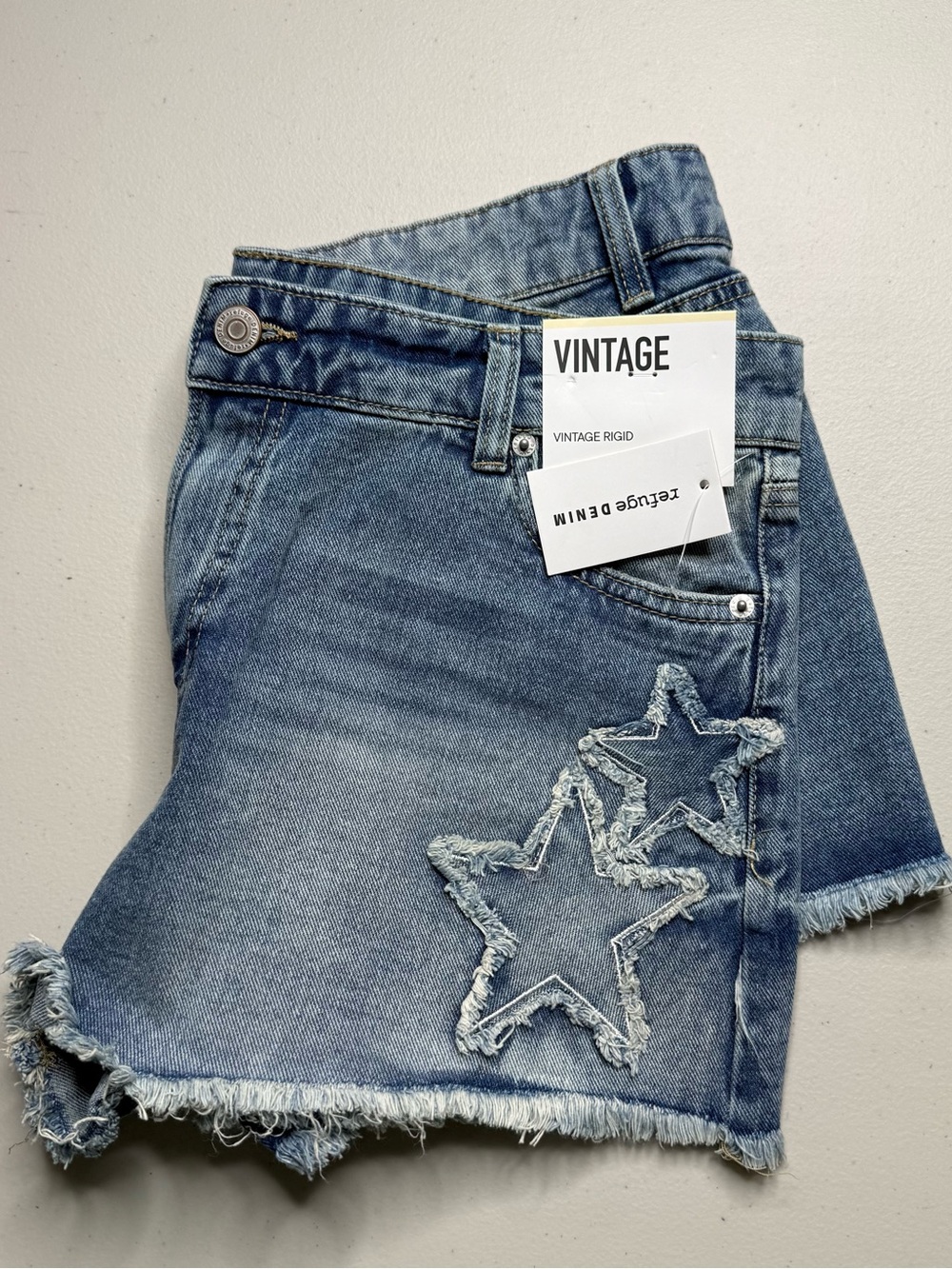 NWT Juniors Blue Denim Shorts Star Patches Size 3
